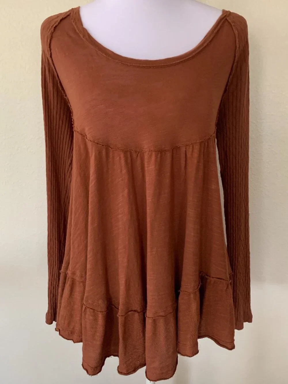Free People Sundae Tunic Top M Ginger Snap Low Back Boho Cotton Tee